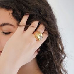 Photo of worn Lemon Quartz Ring in Yellow Gold