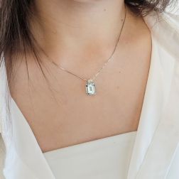 Octagonal Aquamarine Pendant Necklace photo of worn