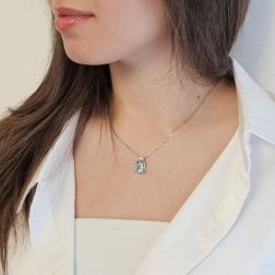 Octagonal Aquamarine Pendant Necklace photo of worn