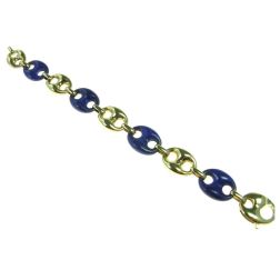 Marine Chain Bracelet in Yellow Gold 15mm and Lapis Lazuli 15.50mm