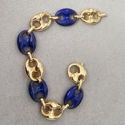 Bracciale a Catena Marinara in Oro Giallo 15mm e Lapislazzuli 15.50mm