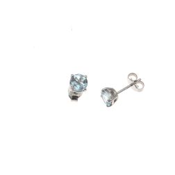 Solitary Studs earrings with round 5.80mm acquamarines in 18kt white gold