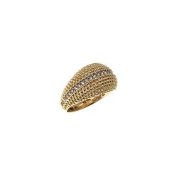 Yellow Gold Curved Knurled Ring with Zircons