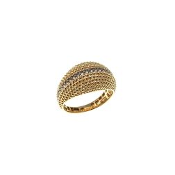 Anello Bombato Godronato in Oro Giallo con Zirconi