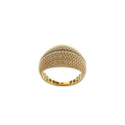 Yellow Gold Curved Knurled Ring with Zircons