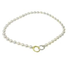 Collana Perle Akoya con susta cerchi ondulati Bicolore