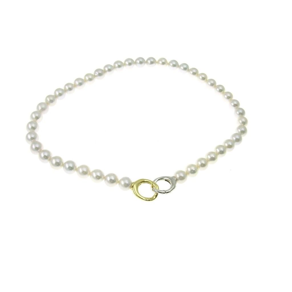 Collana Perle Akoya con susta cerchi ondulati Bicolore