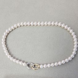 Collana Perle Akoya con susta cerchi ondulati Bicolore