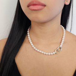 Collana Perle Akoya con susta cerchi ondulati Bicolore foto indossata