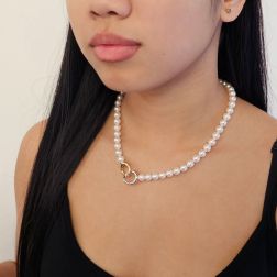 Collana Perle Akoya con susta cerchi ondulati Bicolore foto indossata