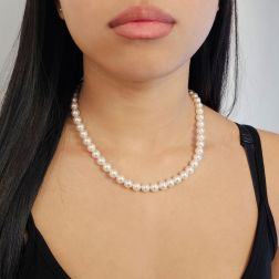 Collana Perle Akoya con susta cerchi ondulati Bicolore foto indossata