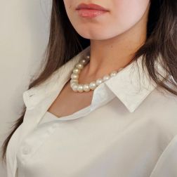 Photo of worn Freshwater pearl necklace with a Hidden Clasp in 18kt White Gold