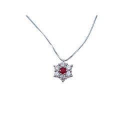 Collana con ciondolo Fiore 12mm Rubino centrale e Diamanti contorno