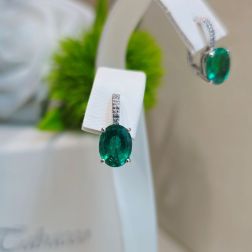Emerald 9mm x 6.8mm and Diamond Earrings