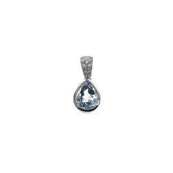 Teardrop-shaped aquamarine pendant with 10 pavé-set diamonds