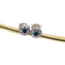 Orecchini Punto Luce Diamanti Blu 0.12ct Ciascuno Contornati