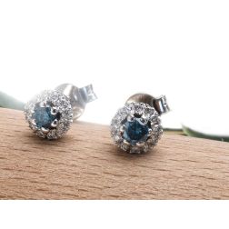 Orecchini Punto Luce Diamanti Blu 0.12ct Ciascuno Contornati