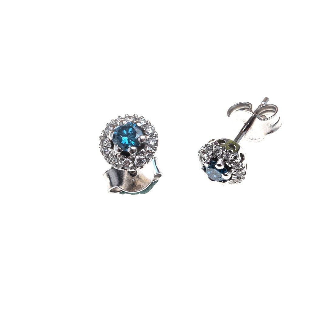 Orecchini Punto Luce Diamanti Blu 0.12ct Ciascuno Contornati