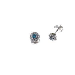 Orecchini Punto Luce Diamanti Blu 0.12ct Ciascuno Contornati