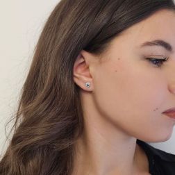 Photo of worn Blue Diamonds Light Point Earrings of 0.12ct each Contoured