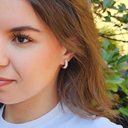Photo of worn Round Lobed Earrings with Diamonds (1.6cm x 1.7cm)