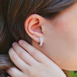 Photo of worn Round Lobed Earrings with Diamonds (1.6cm x 1.7cm)