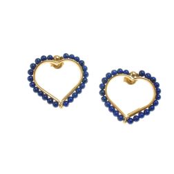 18kt Yellow Gold Lobe Earrings – Heart with Blue Lapis