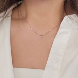 Photo of worn Faceted Circle Light Point Necklace 0.020ct - 3.70mm