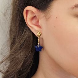 Photo of worn Yellow Gold Pendants with Blue Lapis Stars