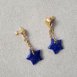 Orecchini Pendenti in Oro Giallo con Stelle in Lapislazzuli Blu