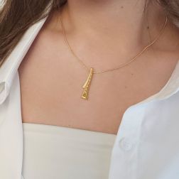 photo of worn Green Tourmaline and Diamond Scarf Necklace in Yellow Gold
