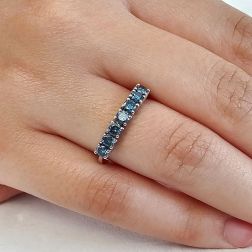Photo of worn 7 Blue Diamonds Ring - Width 3.6mm - White Gold