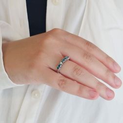 Photo of worn 7 Blue Diamonds Ring - Width 3.6mm - White Gold