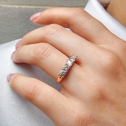 photo of worn Veretta Suspended Rose Gold Ring with 5 Diamonds 0.20 carats