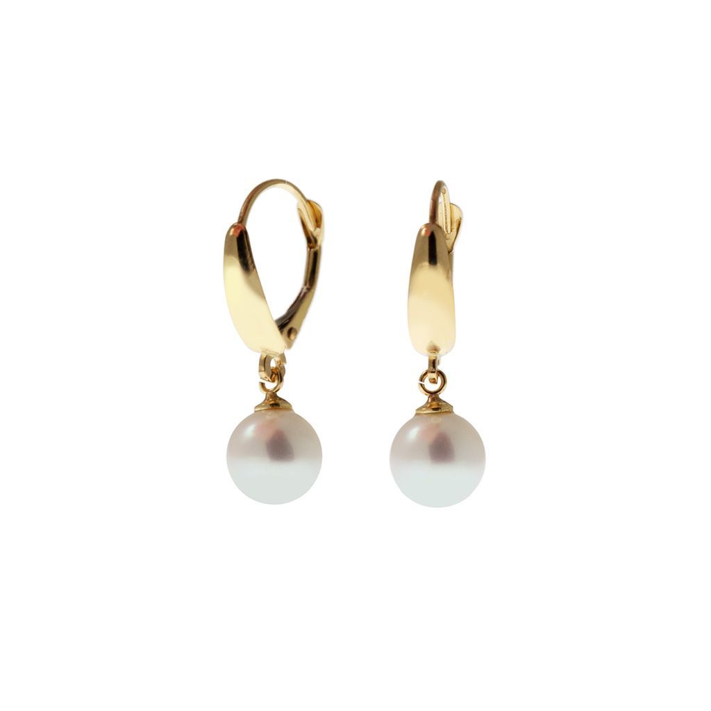 Classic Hook Earrings 7.5mm Freshwater Pearl in Yellow Gold