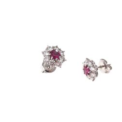 Orecchini Fiori Rubini 4mm e 16 Diamanti