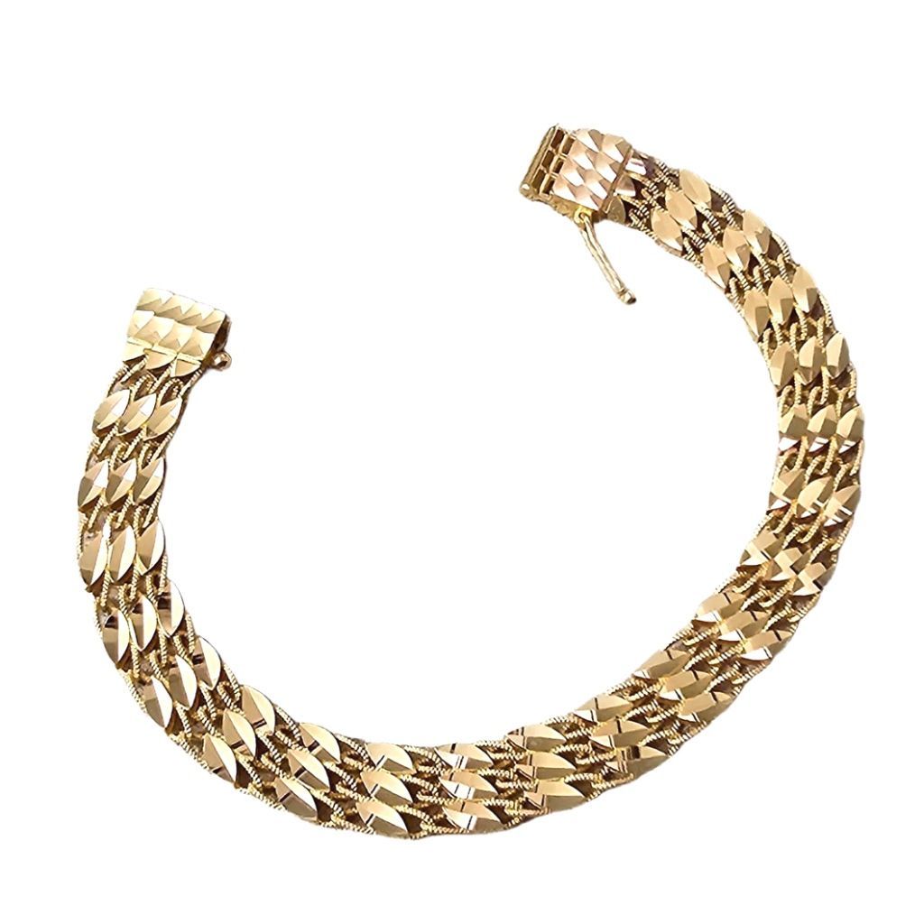 Segmented Bracelet with Leaf Motifs and Twisted Chain in Yellow Gold