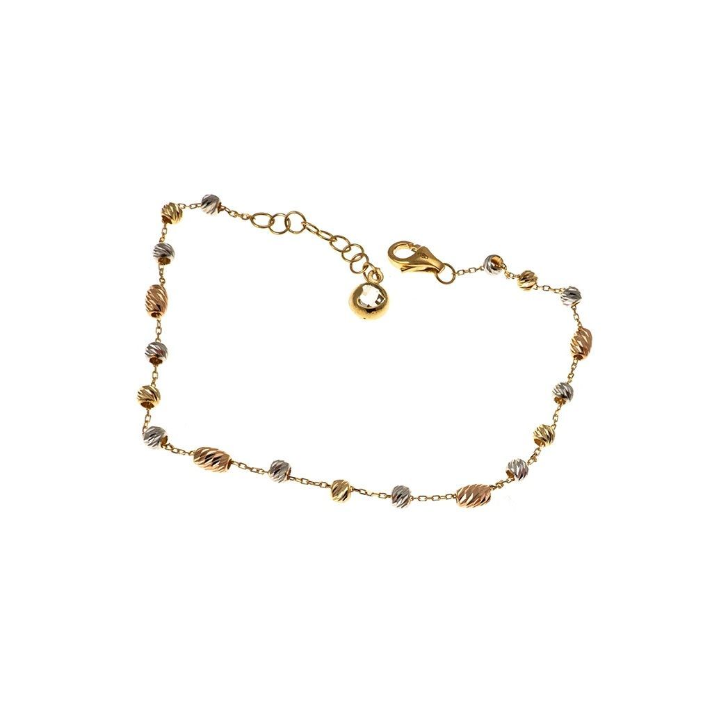 Bracciale a catena Sfere e Chicchi sfaccettati in Oro tre colori