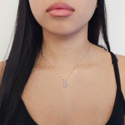 photo of worn Trilogy Faceted Square Necklace with Climbing Diamonds - Venetian chain