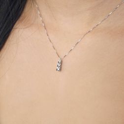 photo of worn Trilogy Faceted Square Necklace with Climbing Diamonds - Venetian chain