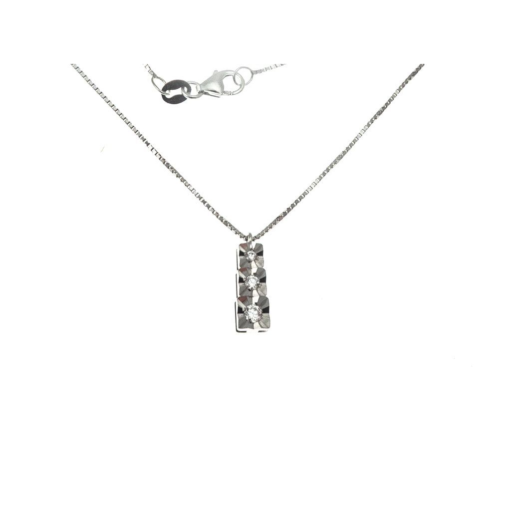 Trilogy Faceted Square Necklace with Climbing Diamonds - Venetian chain