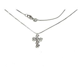 Cross Necklace with 6 Faceted Circle Diamonds - Venetian chain