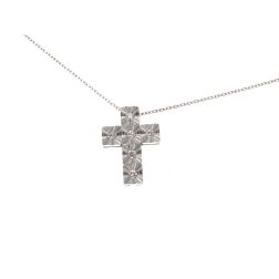 Faceted Cross Necklace with 6 Diamonds - Rolò chain