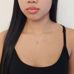 photo fo worn Cross Necklace with 6 Faceted Square Diamonds - Venetian chain