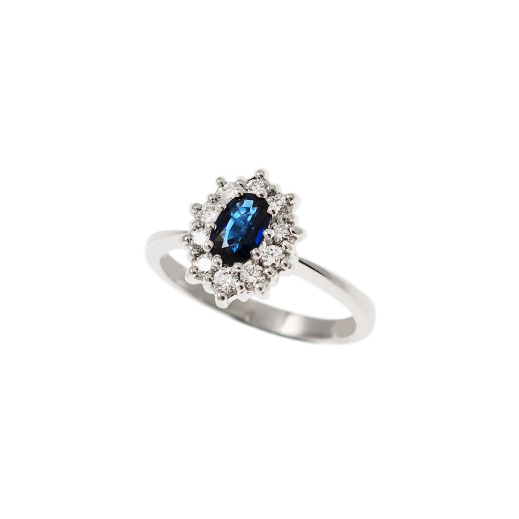 Kate Small Sapphire Ring 6x4mm with 10 Diamonds