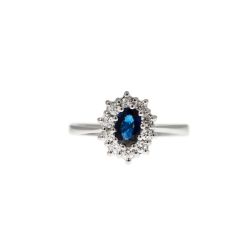 Anello Kate Zaffiro Piccolo 6x4mm con 10 Diamanti