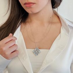 Photo of worn Aquamarine Carpet Necklace