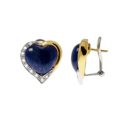 Orecchini Lapislazzuli Cabochon Cuore e Diamanti laterali - Bicolor