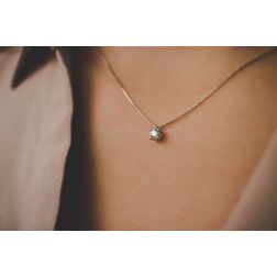 Photo of worn Simple Light Point Solitaire Necklace 0.21ct