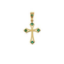 Gothic Cross Pendant in Yellow Gold with Emerald
